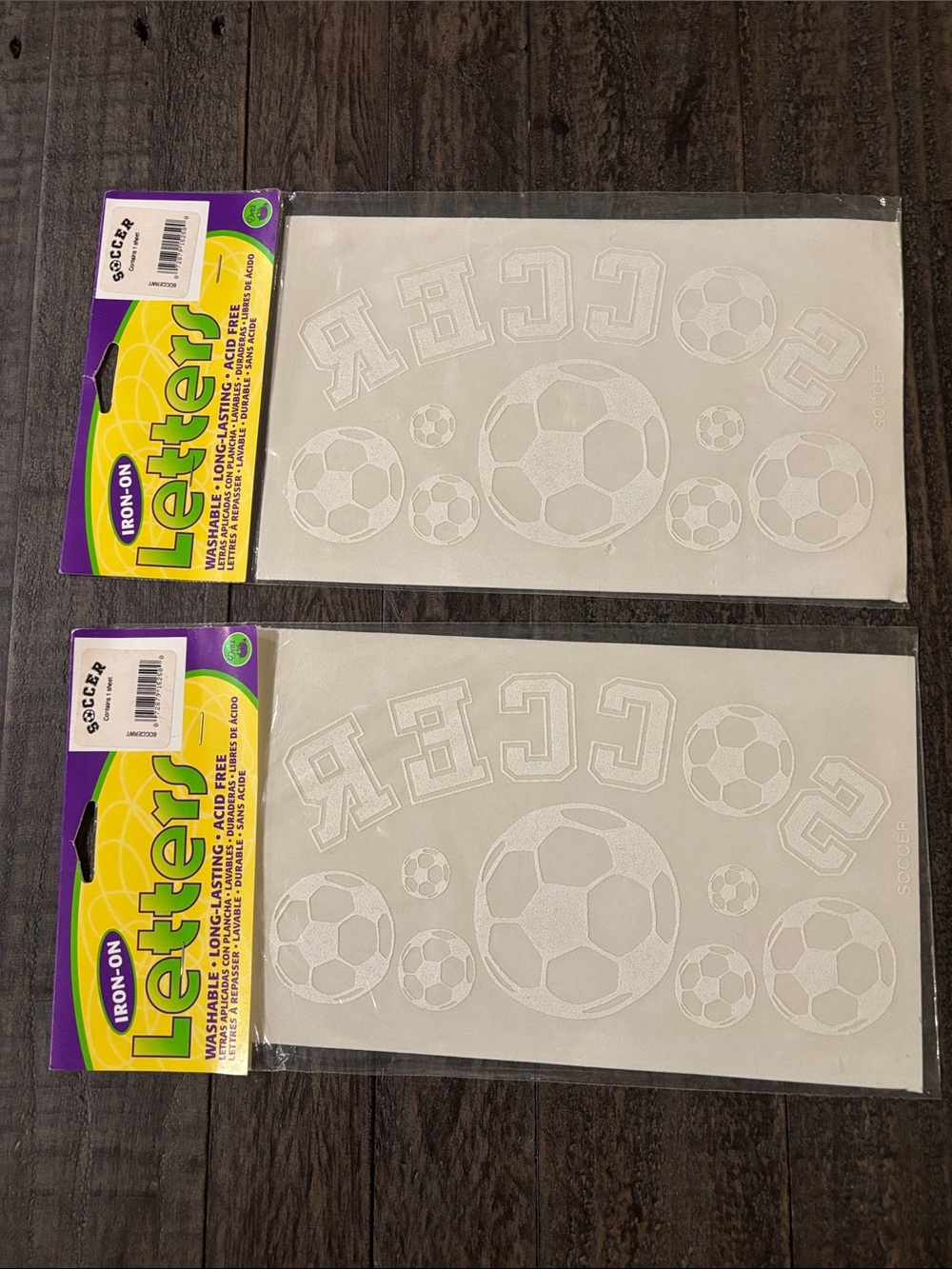 WHITE SOCCER IRON ON 2 PACKS